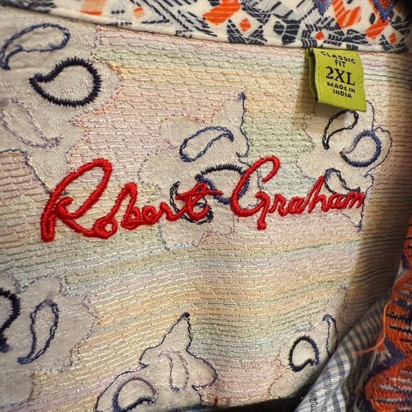 Robert Graham Men's Black White Blue Plaid Unique Button Down Shirt Sz 2XL - Picture 3 of 6